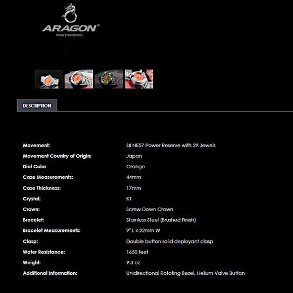 NEW! ARAGON Power Reserve Watch Automatic Orange Dial 44mm SuperJet NE57 - Picture 10 of 12